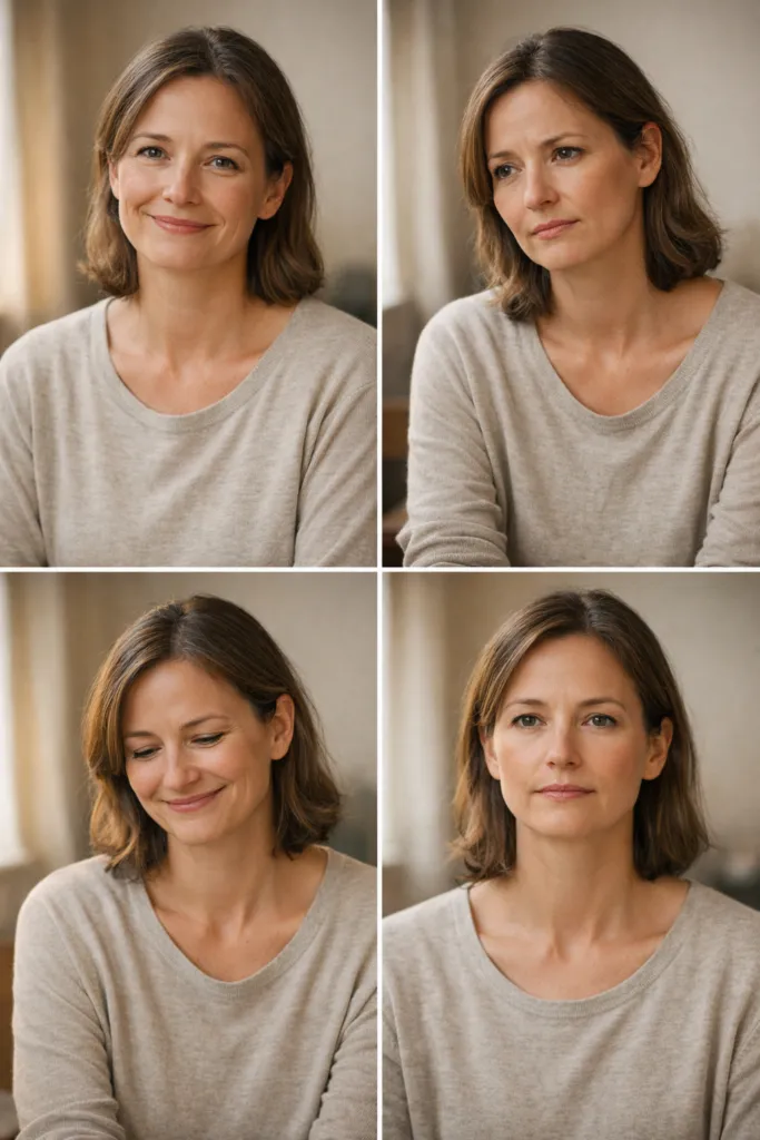 Cuatro retratos de una mujer con distintas emociones